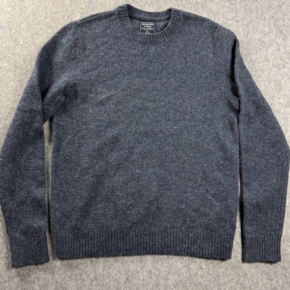 Abercrombie & Fitch Sweater Mens XL‎ Navy 100% Wool Crewneck Pullover